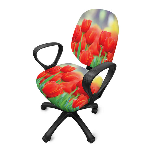 Red Tulip Print Office Chair Cover