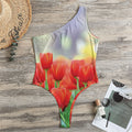 Red Tulip Print One Shoulder Bodysuit