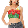 Red Tulip Print One Shoulder Crop Top