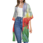 Red Tulip Print Open Front Beach Cover Up