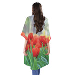 Red Tulip Print Open Front Beach Cover Up