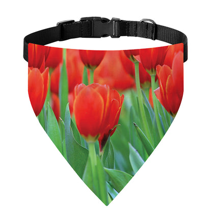 Red Tulip Print Over The Collar Dog Bandana