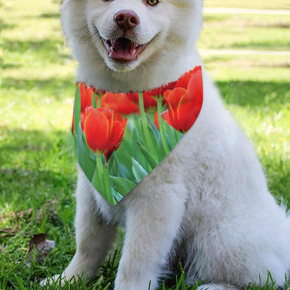 Red Tulip Print Over The Collar Dog Bandana