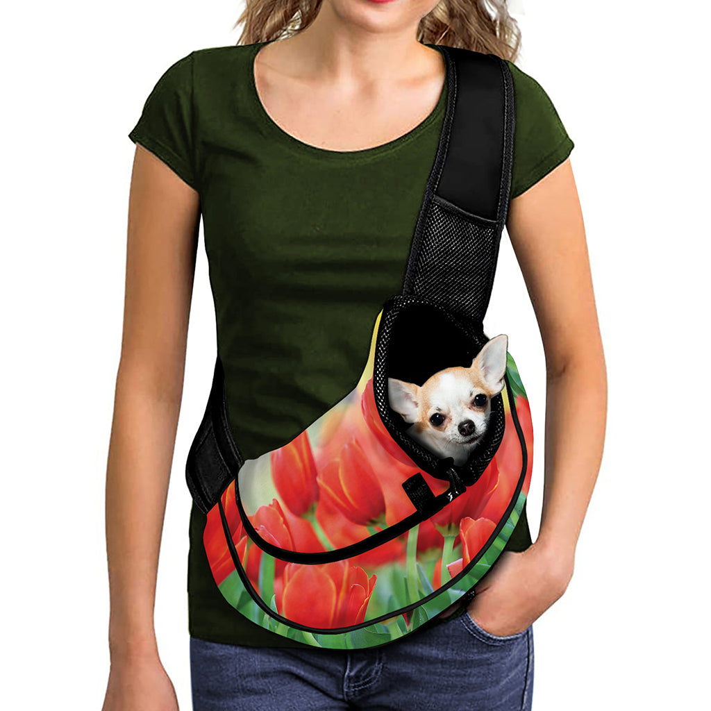 Red Tulip Print Pet Sling Carrier