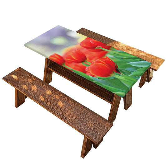 Red Tulip Print Picnic Table Cover