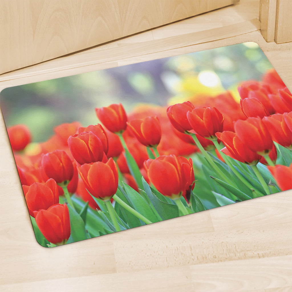 Red Tulip Print Polyester Doormat