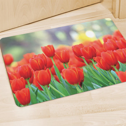 Red Tulip Print Polyester Doormat