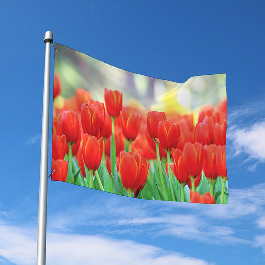 Red Tulip Print Polyester Flag