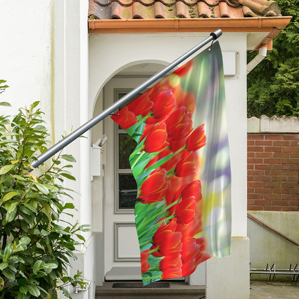 Red Tulip Print Polyester Flag