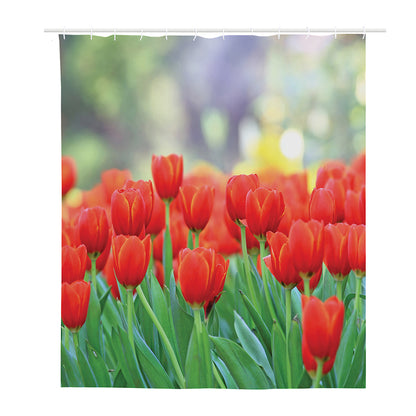 Red Tulip Print Polyester Shower Curtain
