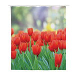 Red Tulip Print Polyester Shower Curtain