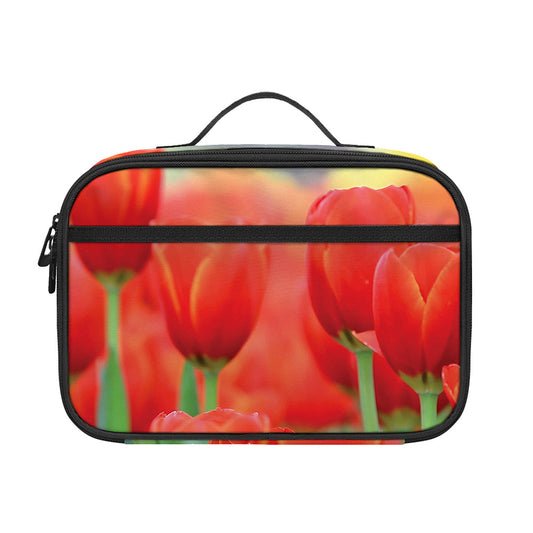 Red Tulip Print Portable Lunch Bag