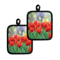Red Tulip Print Pot Holders