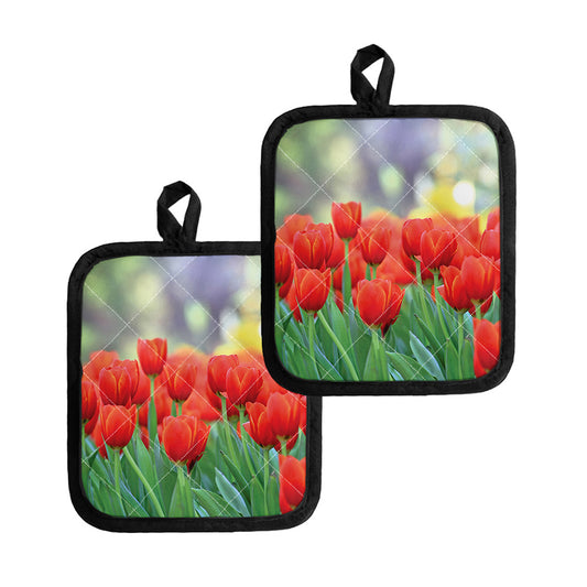 Red Tulip Print Pot Holders