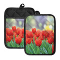 Red Tulip Print Pot Holders With Pocket