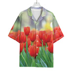 Red Tulip Print Rayon Hawaiian Shirt