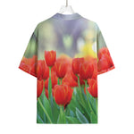 Red Tulip Print Rayon Hawaiian Shirt