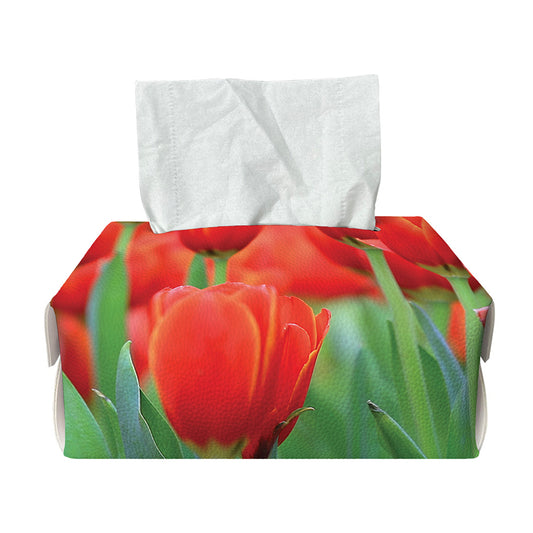 Red Tulip Print Rectangle Tissue Box Cover