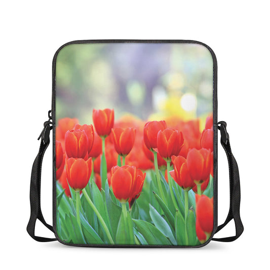 Red Tulip Print Rectangular Crossbody Bag