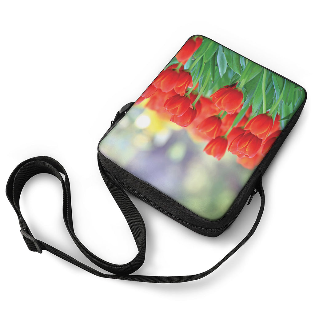 Red Tulip Print Rectangular Crossbody Bag