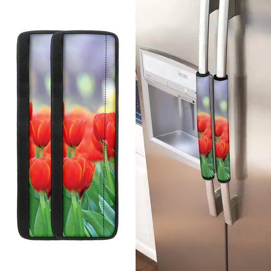 Red Tulip Print Refrigerator Handle Covers