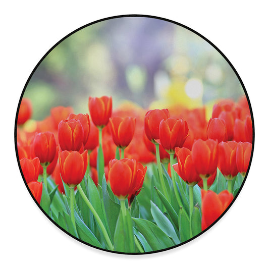 Red Tulip Print Round Floor Mat