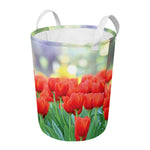 Red Tulip Print Round Laundry Basket