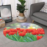 Red Tulip Print Round Rug