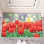 Red Tulip Print Rubber Doormat