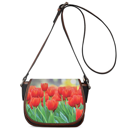 Red Tulip Print Saddle Bag