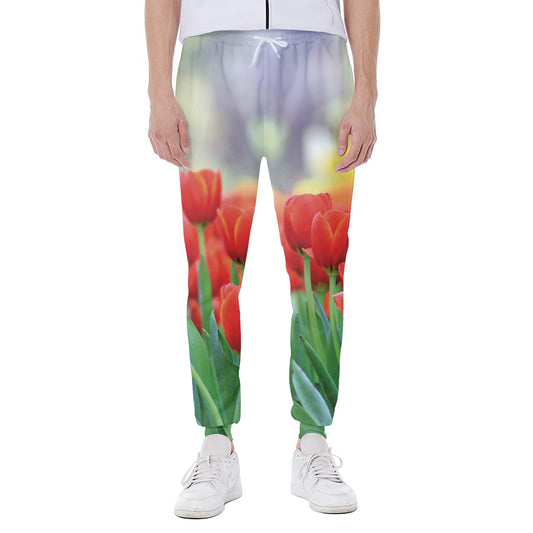 Red Tulip Print Scuba Joggers