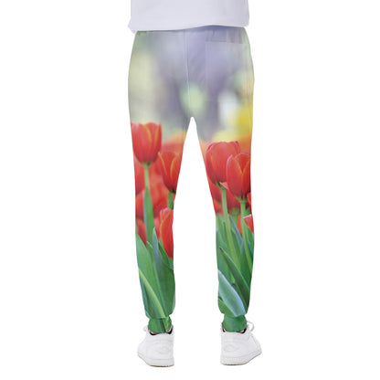 Red Tulip Print Scuba Joggers