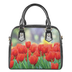 Red Tulip Print Shoulder Handbag