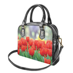 Red Tulip Print Shoulder Handbag