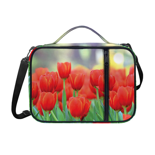 Red Tulip Print Shoulder Strap Bible Bag