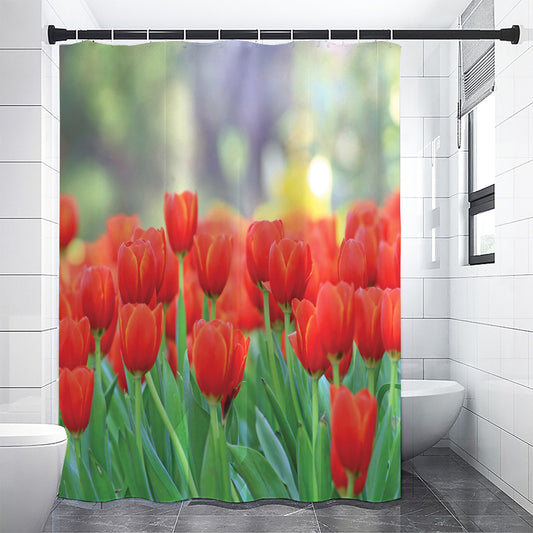 Red Tulip Print Shower Curtain