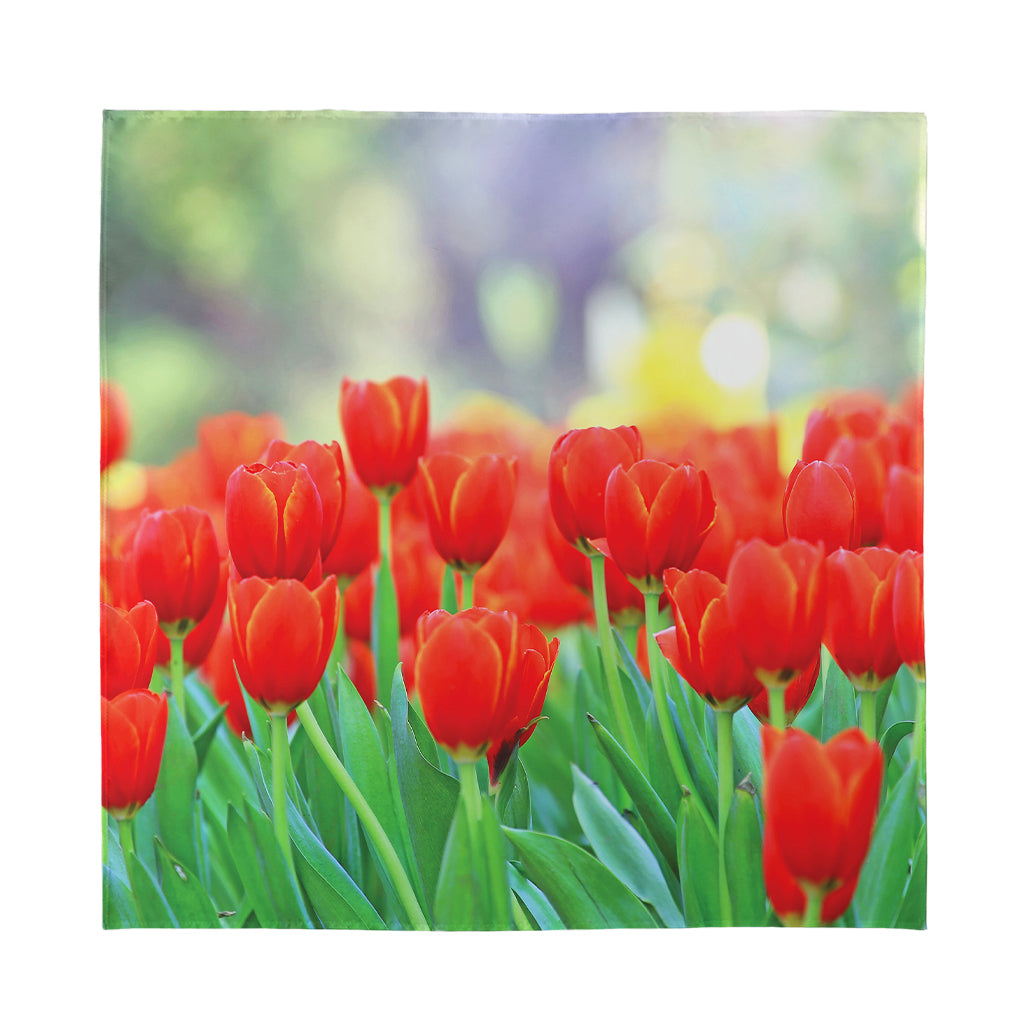 Red Tulip Print Silk Bandana