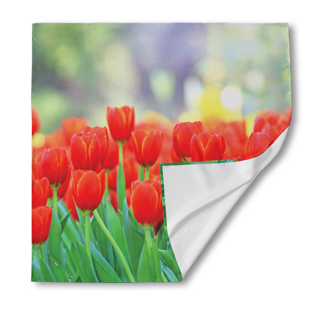 Red Tulip Print Silk Bandana