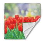 Red Tulip Print Silk Bandana