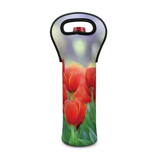 Red Tulip Print Single Neoprene Wine Tote