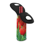 Red Tulip Print Single Neoprene Wine Tote