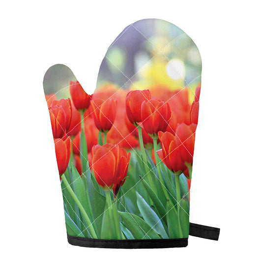 Red Tulip Print Single Oven Mitt