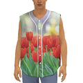 Red Tulip Print Sleeveless Baseball Jersey