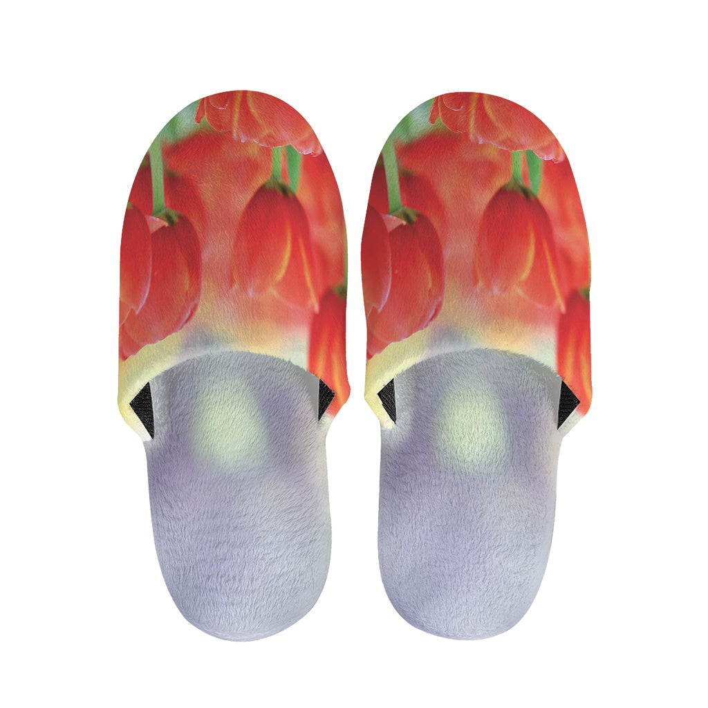Red Tulip Print Slippers