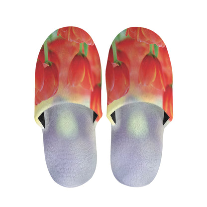 Red Tulip Print Slippers