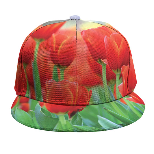 Red Tulip Print Snapback Cap