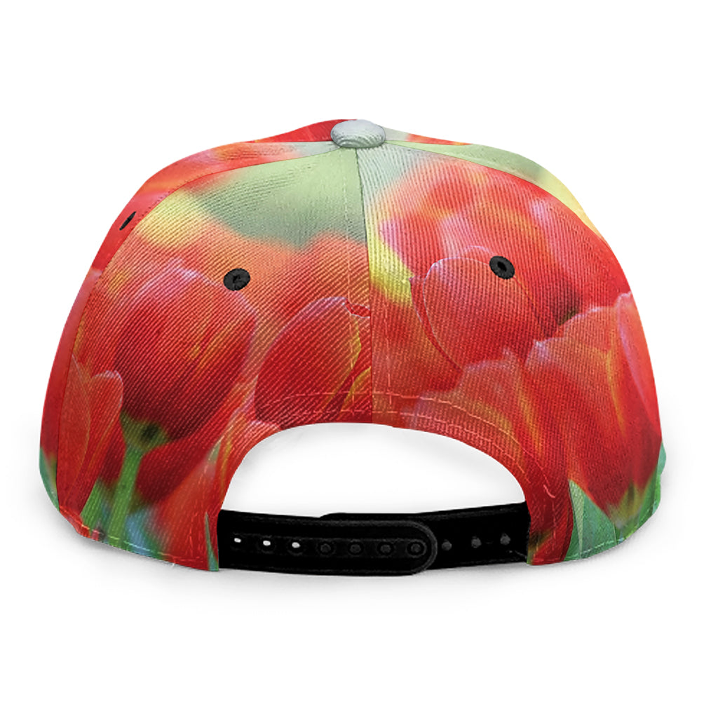 Red Tulip Print Snapback Cap