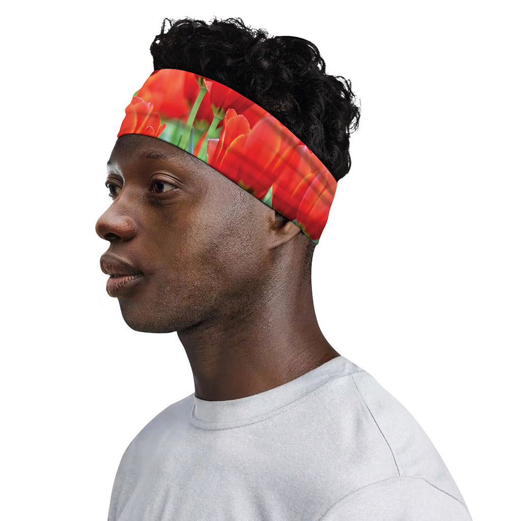 Red Tulip Print Sports Headband