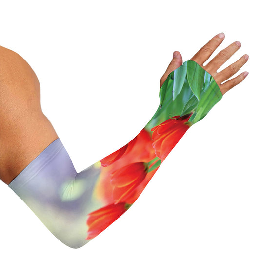 Red Tulip Print Sun Protection Arm Sleeves