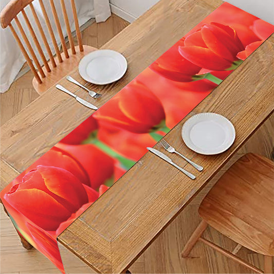 Red Tulip Print Table Runner